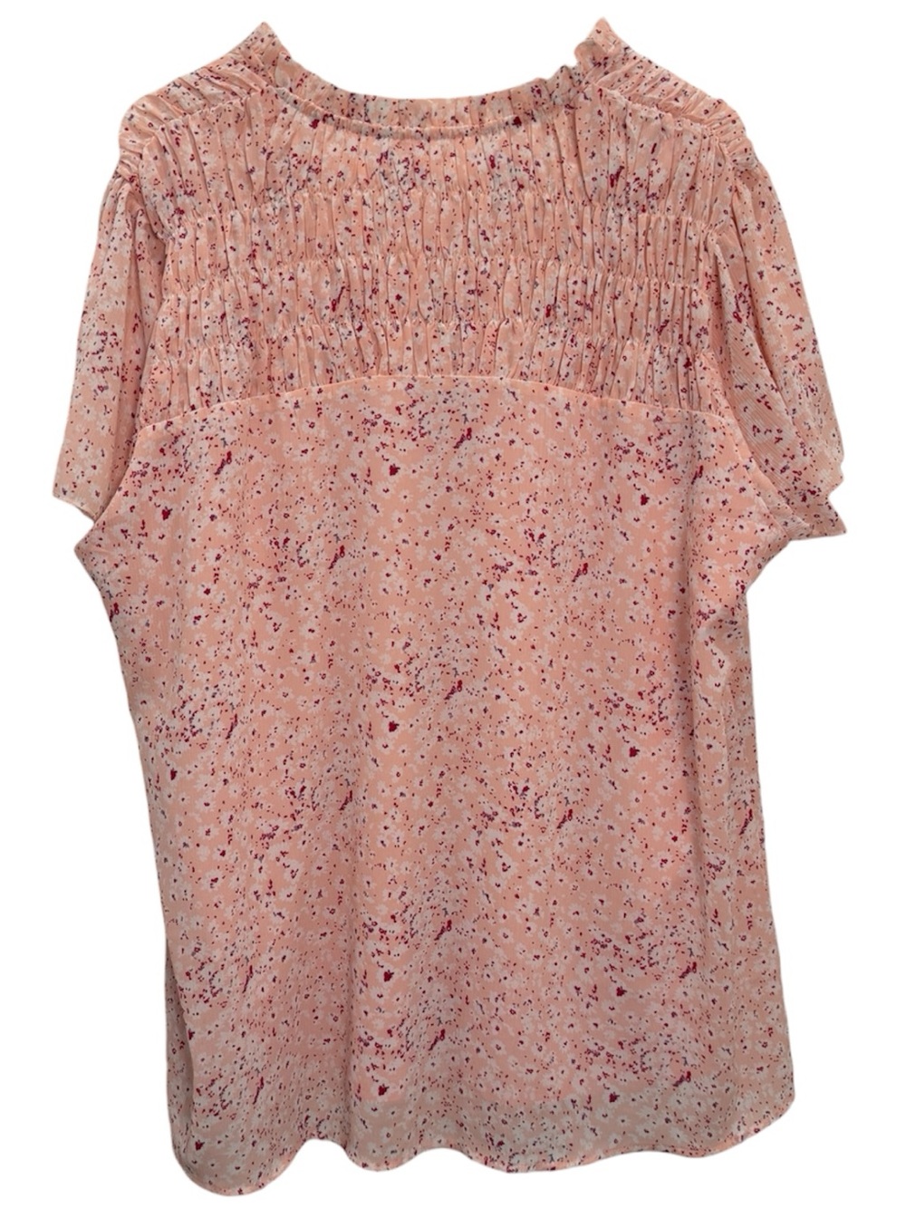 Floral Top Blouse Pink Smocking Flutter Sleeves Lined 2XL Plus Size - Picture 6 of 11